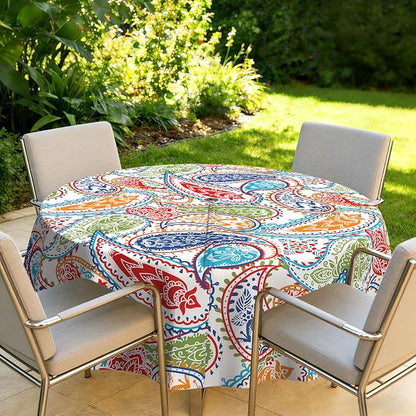 Outdoor Tablecloth with Umbrella Hole Elegant Zipper Patio Table Cloth for Outdoor Patio Garden Yard Decor