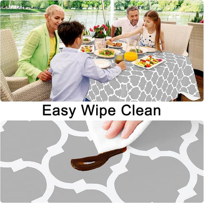 Smiry Round Plastic Table Cloth, Waterproof Vinyl Tablecloth with Flannel Backing for Round Tables, Wipeable & Spillproof for Dining, Camping, Indoor and Outdoor (60" Round, Light Grey)