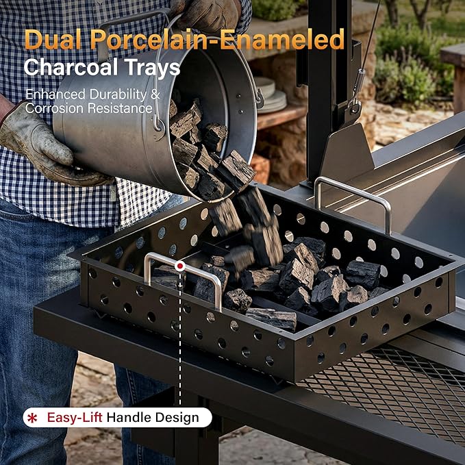 Sophia & William Argentine Santa Maria Wood Fire & Charcoal BBQ Grill with Adjustable Height Grates, Large Open Fire Grill for Outdoor Patio Backyard Gaucho Grilling