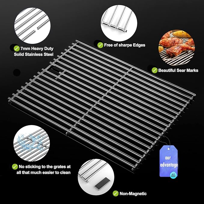 17 inch Grill Grates for Home Depot Nexgrill 720-0830H, 720-0830D Gas Grill Model, 17 x 13 Stainless Steel Cooking Grids Replacement Repair Parts