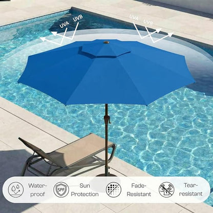 10FT Outdoor Patio Umbrella, 2 Tiers Market Table Umbrella with 8 Sturdy Ribs, Push Button Tilt and Crank, UPF50+ UV Protection for Deck, Pool, Garden and Backyard