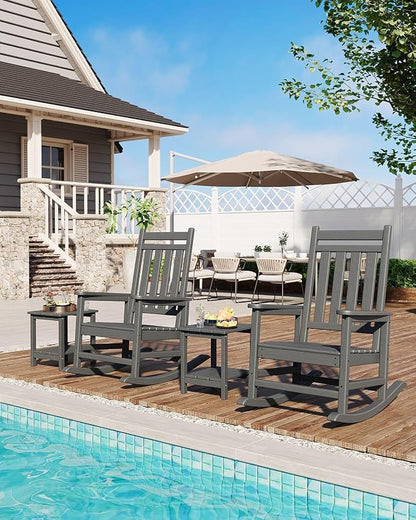 Garvee HDPE Rocking Chair Outdoor- Poly High Back Porch Rocker Chairs for Adults - All Weather Resistant Furniture for Patio Front Porch - Gray
