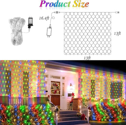 Lovelite 13ft x 13ft Net Lights Outdoor, 400LED Large Gazebo Lights 8 Modes Timer, Waterproof Connectable Christmas Mesh Light Clear Wire for Bushes Patio Pergolas Garden Holiday Party - Mulicolor