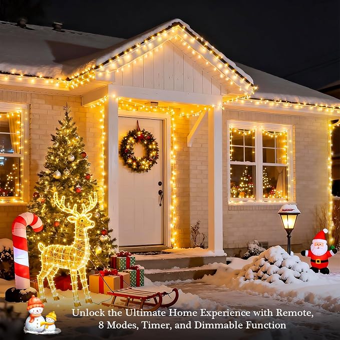 JMEXSUSS 400 LED Christmas Lights Outdoor, Classroom Lights Plug in | 132 ft Warm White String Lights with Remote, 8 Modes Christmas Tree Lights for Bedroom Outside Patio Party Xmas Holiday Decor