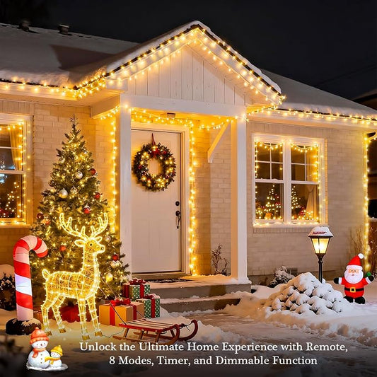 JMEXSUSS 400 LED Christmas Lights Outdoor, Classroom Lights Plug in | 132 ft Warm White String Lights with Remote, 8 Modes Christmas Tree Lights for Bedroom Outside Patio Party Xmas Holiday Decor