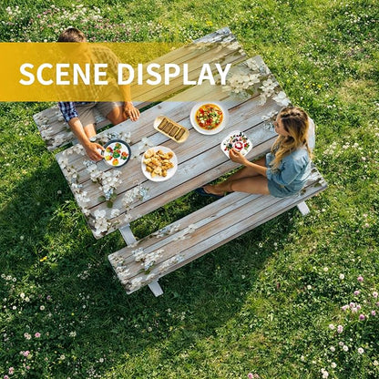 Picnic Table Cover with Bench Covers, 72 X 30 Inch Elastic Fitted Camping Tablecloth with Strap Design for 6FT Rectangle Tables, Windproof Outdoor Tablecloth Set with Storage Bag
