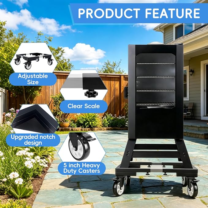 8 Inch Height Heavy Duty All Steel Smoker Stand,5 Inch Swivel Casters Wheels,Universal Mobile Base Fit for masterbuilt electric smoker,East Oak Smoker
