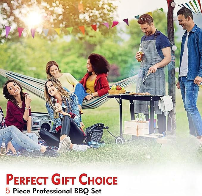 Multifunctional BBQ Grill Tool Set,5 PCS with Carry Bag,Wooden Handles,Griddle Accessories Set,Stainless Steel Grill Spatula Kit for Outdoor Camping Grilling,Party and Picnic,Gift for Men Husband