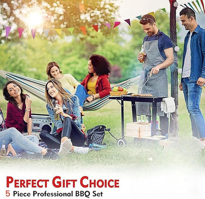 Multifunctional BBQ Grill Tool Set,5 PCS with Carry Bag,Wooden Handles,Griddle Accessories Set,Stainless Steel Grill Spatula Kit for Outdoor Camping Grilling,Party and Picnic,Gift for Men Husband