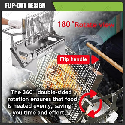 Flip Grill for BBQ, 360° Rotating Barbecue Grill, Stainless Steel Flipping Barbecue Grills, Grill Outdoor, Detachable Portable Charcoal Barbecue Grill for Picnic Yard Party