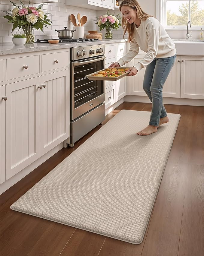 Color&Geometry Anti Fatigue Cushion Kitchen Mat for Floor -24"x59",Wide,Easy Clean, Water & Oil Proof, Anti Slip, Foam Rubber Runner Rug for Front Sink Comfort Standing,Dark Beige