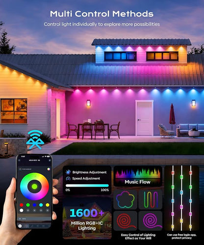Permanent Outdoor Lights for House,200ft RGB+IC Lights with 16 Million Colors & 50 Scene Modes, App/Remote Control, IP67 Waterproof, DIY Music Sync, for Christmas, Holiday & Party Decor