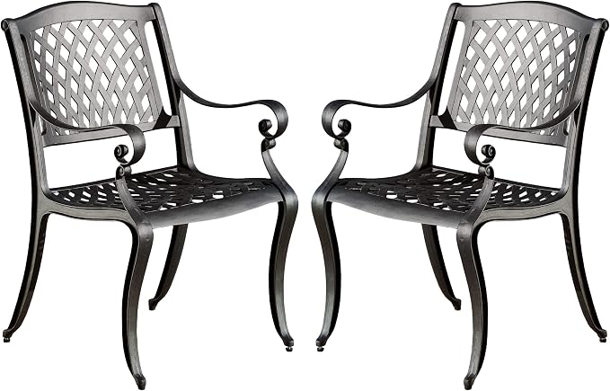 Christopher Knight Home Cayman Outdoor 6-Seater Cast Aluminum Dining Set, 7-Pcs Set, Black Sand Hallandale Outdoor Cast Aluminum Chairs, 2-Pcs Set, Antique Matte Black