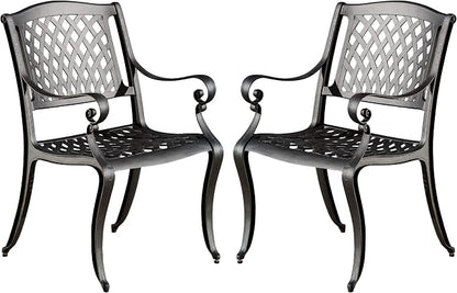 Christopher Knight Home Cayman Outdoor 6-Seater Cast Aluminum Dining Set, 7-Pcs Set, Black Sand Hallandale Outdoor Cast Aluminum Chairs, 2-Pcs Set, Antique Matte Black