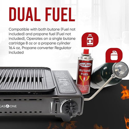 GasOne Propane or Butane Grill Stove GS-2400P Dual Fuel Portable Camping Grill Gas Stove with Carrying Case