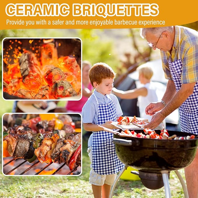 Baquler 50 Pcs Ceramic Briquettes for Gas Grill Replacement 2"x2" Universal BBQ Grill Briquettes, Reusable Even Heat Distribution Stone for Most Grills, Reusable Heat Plates Alternative