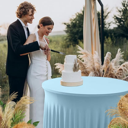 HolidayIdeas Fitted Baby Blue Spandex Table Skirts for Wedding Party,60 Inch Round,6 Pack