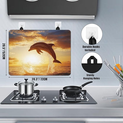 Jumping Dolphin Stove Top Covers for Electric Stove,Sea Sunset Glass Top Stove Cover, Heat Resistant Range Covers for Electric Stove,Washable Countertop Mat, 28 x 20 Inch