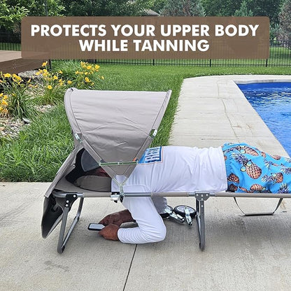 Wheel-To-Go Tanning Chair with Wheels & Sun Canopy Umbrella & Face Hole | Portable Heavy Duty Folding Lounge Chair | Outside Sunbathing Reading Beach Poolside Lawn | Lay Flat | 300 LBS (Patent Design)