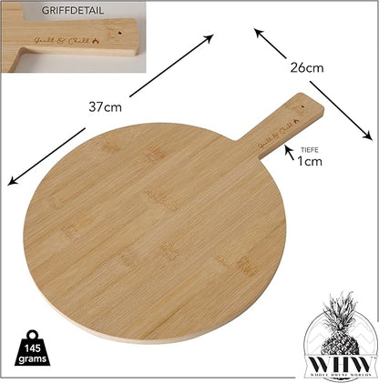 Chill and Grill Cutting Board, Paddle Shaped, Bamboo, Embellished Handle, Usable on Both Sides, Over 1 Foot Long, 14.5 x 10.25 Inches