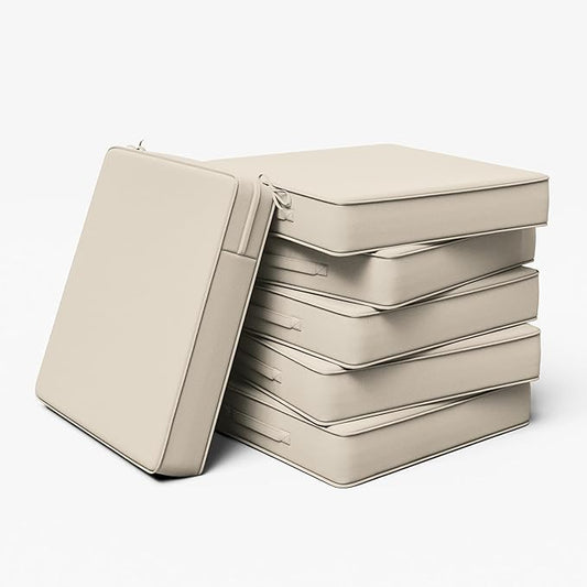 Outdoor Chair Cushion 22 x 22 x 4 Inches Patio Furniture Outdoor Waterproof Seat Cushion, Patio Chair Cushion with Handles and Ties, Square Dining Chair Cushion Set of 6, Cream
