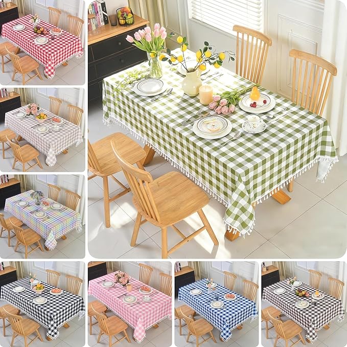 Easter Sunday Spring Plaid Tablecloth - Colorful Rectangular 58x102 Inch Water Resistant Table Cloth for Indoor/Outdoor Use - Rustic Table Cover for Kitchen, Picnics, and Parties