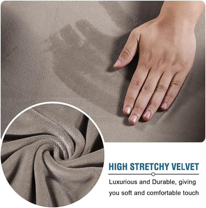 H.VERSAILTEX Wingback Chair Covers Velvet Plush Wing Chair Slipcover 1 Piece High Stretch Wing Back Chair Slipcovers Sofa Cover Furniture Cover with Elastic Bottom, Taupe