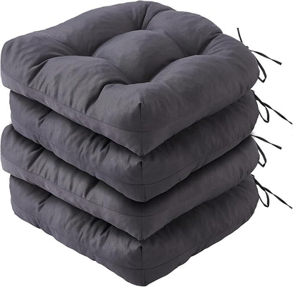IPYNBAP Outdoor Chair Cushions Set of 4, Patio Chair Cushions with Ties, 19x19+5” Tufted Outdoor Seat Cushions, Waterproof Patio Furniture Cushions, Outdoor Dining Chair Pads, Dark Grey