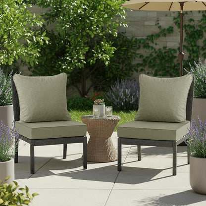 Summsun Water Resistant Outdoor Chair Cushions, Faux Linen Backrest and Deep Seat Cushion Set with Ties, Removable Cover, Non-Slip Bottom for Patio Furniture, 22 x 22 Inch, Mocca Green, Set of 2