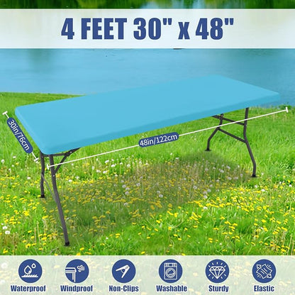 Moosfor 2 Pack Rectangle Spandex Fitted Table Cloth, 4FT Elastic Tablecloth | Washable Picnic Table Cover, Stretch Waterproof Table cloths for Party, Patio, Dining, Kitchen, 30" x 48", Blue Mist