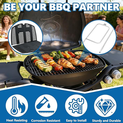 SafBbcue 7584 25" Cast Iron Cooking Grates & 65032 23.75" Grill Burner for Wber Q300 320 3000 3200 57060001 586002 Grills, Baby Q Grill Grids & Grates and Grill Burner Tube Kit for Weber 7646 & 65032