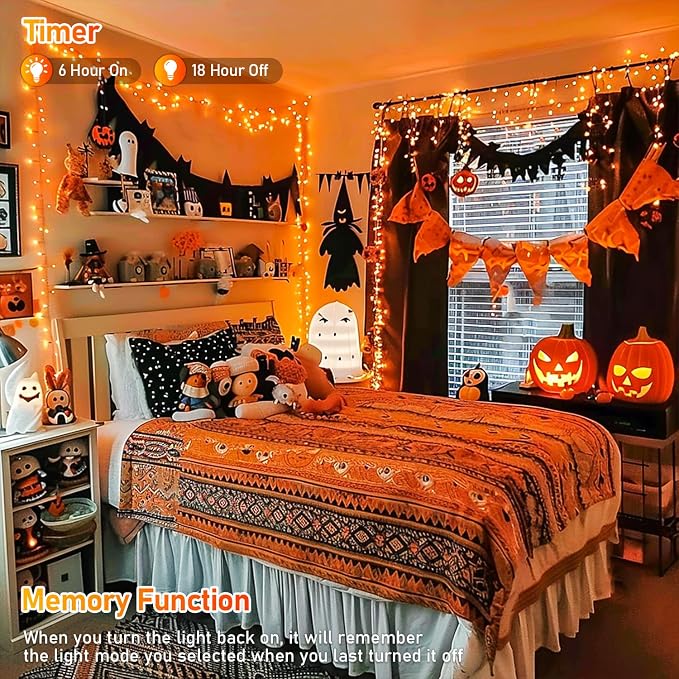 JMEXSUSS 300 LED Orange Lights for Halloween Indoor Outdoor Decor | 99FT Orange Christmas Lights Clear Wire Plug in for Fall Party RV Patio Yard Halloween Tree Decorations