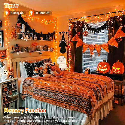 JMEXSUSS 300 LED Orange Lights for Halloween Indoor Outdoor Decor | 99FT Orange Christmas Lights Clear Wire Plug in for Fall Party RV Patio Yard Halloween Tree Decorations