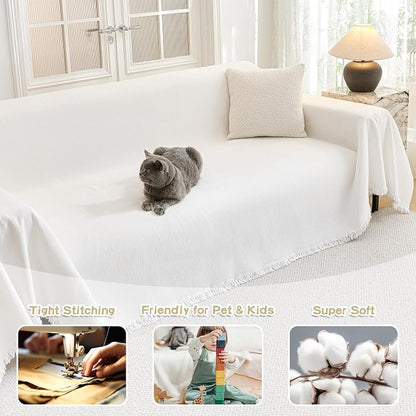 MYSKY HOME Oversized Couch Cover Sofa Covers Couch Covers for 3 Cushion Couch Sofa Pet Friendly L Shaped Couch Cover Sectional Couch Covers Non Slip Furniture Protector for Kids, Dogs, 91"x150", White
