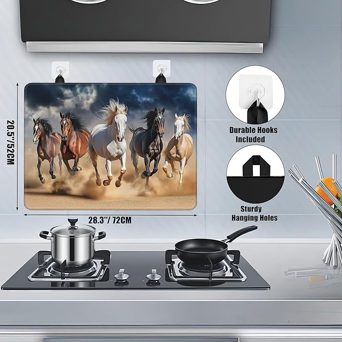 Stove Top Covers for Electric Stove,Galloping Horse Flat Top Stove Cover,Cool Animal Heat Resistant Glass Top Stove Cover Protector Anti-Slip Range Covers, 28 x 20 Inch