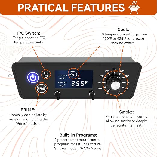 Digital Trapezoid Grill Controller Kit Thermostat Controller Board Replacement Parts Compatible with Pit Boss Vertical Pellet Smoker Copperhead 3/4/5/7 Series & 5-Series Copper-Walmart PBV5PW1
