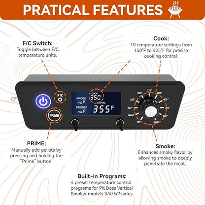Digital Trapezoid Grill Controller Kit Thermostat Controller Board Replacement Parts Compatible with Pit Boss Vertical Pellet Smoker Copperhead 3/4/5/7 Series & 5-Series Copper-Walmart PBV5PW1