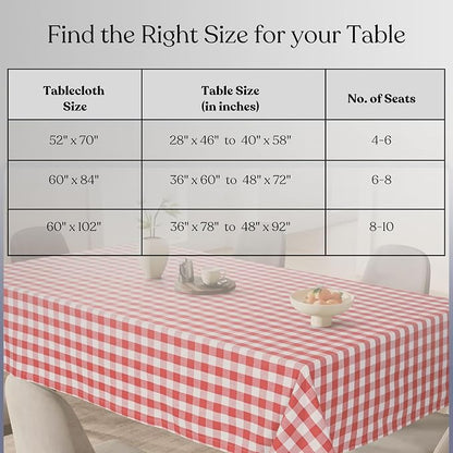 Gingham Checkered Tablecloth 60x84 Inch, 100% Cotton, Classic Check Pattern, Washable Table Cover for Farmhouse Decor, Picnics, Holiday Meals, Party, Everyday Dining, Red White