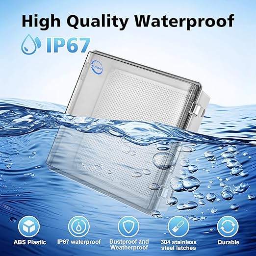 RTHIEAI Waterproof Outdoor IP67 Junction Box (13"x13"x5.1") with Mounting Plate, Hinged Clear Cover and Wall Brackets - Weatherproof ABS Plastic Electrical Enclosure for DIY Projects (330x330x130mm)