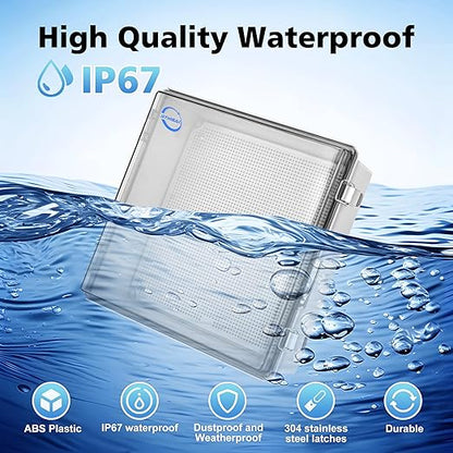RTHIEAI Waterproof Outdoor IP67 Junction Box (13"x13"x5.1") with Mounting Plate, Hinged Clear Cover and Wall Brackets - Weatherproof ABS Plastic Electrical Enclosure for DIY Projects (330x330x130mm)