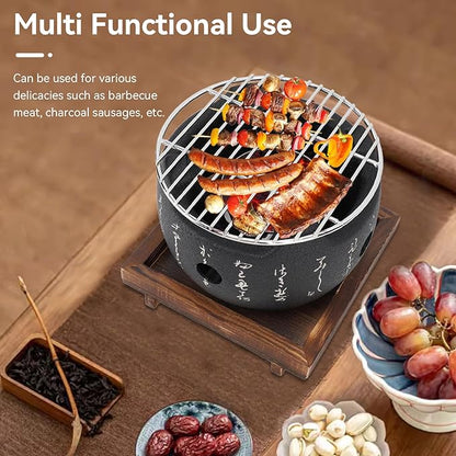 HERCHR Japanese Style BBQ Grill, Tabletop Charcoal Grill Mini BBQ Grill Portable BBQ Grill Cast Iron Grill Table Top Grill(s)