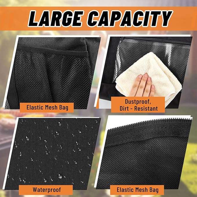 24" Grill Tool Storage Bag, Heavy Duty Waterproof BBQ Tools Bag, 24" x 8" x 8", Large Grill Utensil Storage Caddy with Pockets, BBQ Accessories for Outdoor Barbecue, Camping, Hiking(Black)