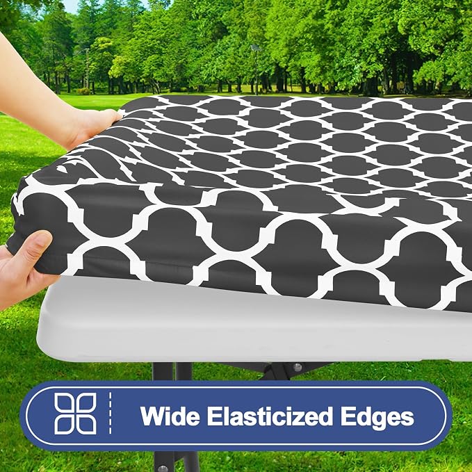 Smiry Picnic Table Cover with Bench Covers, Waterproof Elastic Fitted Tablecloth for 5 Foot Tables, Washable Polyester Tablecloths for Camping, Indoor & Outdoor (Dark Grey, 30x60 Inch 3-pc Set)