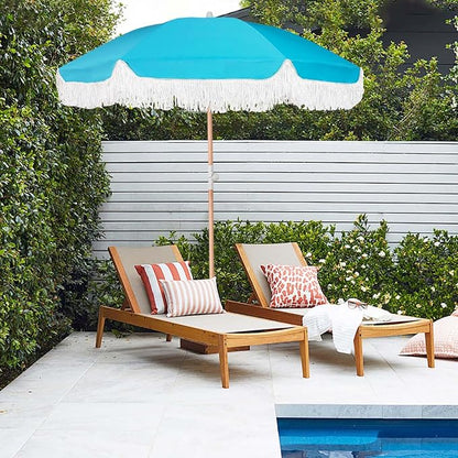Lefedrasticity Boho Outdoor Umbrella with Tassels,6ft Table Umbrella Outdoor Patio with Knobs Tilt,Wind Resistant Portable Beach Umbrella UPF50+ Fringe Umbrellas For Pool Backyard Deck Garden