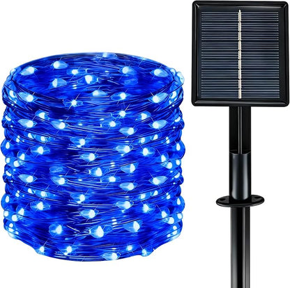 Solar String Lights Outdoor Waterproof 33ft 100LED 8 Modes Twinkle Lights Solar Fairy Lights for Patio, Garden Yard Party Wedding Tree Christmas Halloween Decoration, Blue