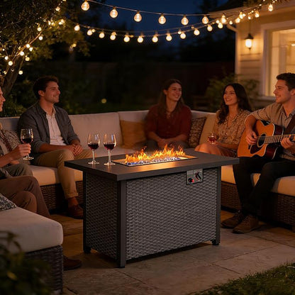 42 inch Propane Fire Pit Table, 50,000 BTU Outdoor Fire Pit Table with Steel Lid and High-Temp Crystal Beads, 2 in 1 Rectangle Gas Fire Pit Table for Garden/Patio Outside (42 inch, With Crystal Beads)