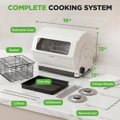 NutriChef Horizontal Rotating Shawarma Oven | Rotisserie, Shawarma & Kebab Machine | Includes Large 22.4 Quart Capacity, 3-Hour Timer & 6 Kebab Skewers | Ideal for Chicken,Turkey & Lamb | White