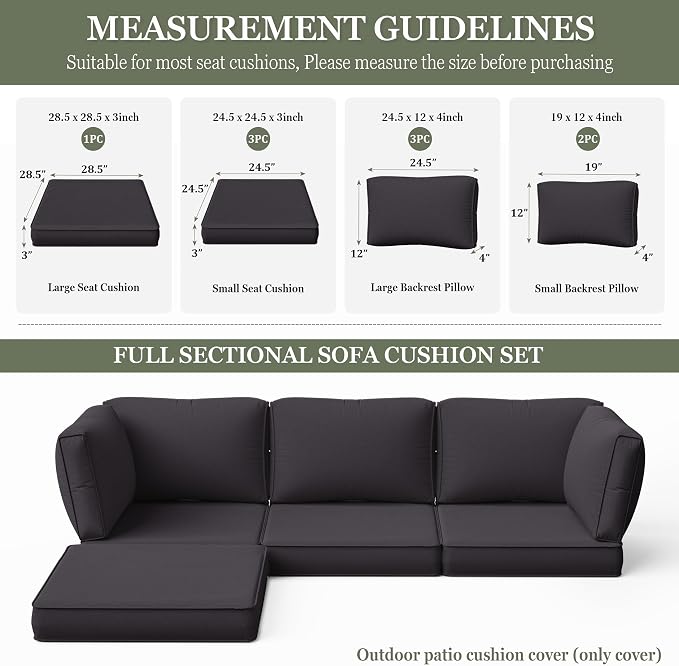 9 Pcs Outdoor Patio Cushions Covers Replacement Sets, Covers Only | 9 Pcs Patio Cushions Covers Replacement UV Resistant, Water Anti-Slip, Heavy-Duty Zippers for 5 Pcs Patio Furniture Set