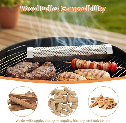 Smoke Tube Compatible with Traeger Grill, 12" Portable Pellet Smoker Tube, Made of Premium Stainless Steel, Hot or Cold Smoking Cheese Beef Nuts Fish, Suitable for Any Grills or Smokers