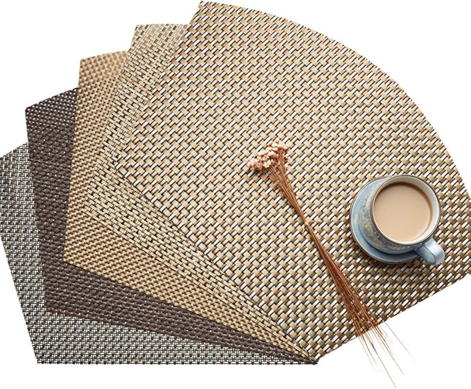 Round Table Placemats Set of 6 Wedge Placemats Heat Resistant Table Mats Pads Wipe Clean (Coffee)